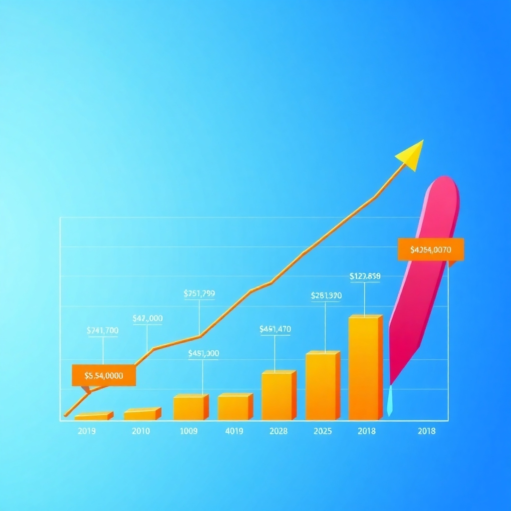 Create a dynamic chart showing a significant upward trend in website traffic, with clear labels and data points. Use bright and positive colors to reflect growth and success.