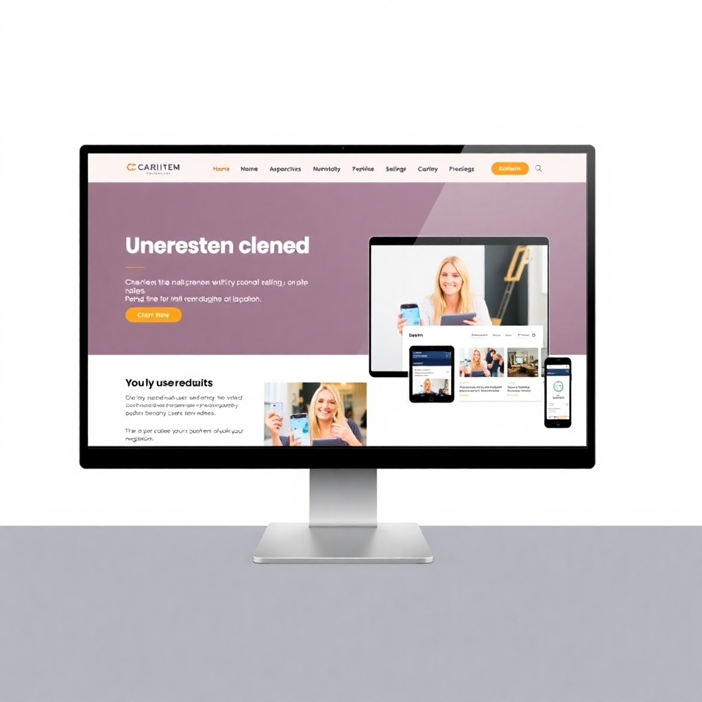 Illustrate a clean and responsive website design on a high-resolution monitor, showcasing a seamless user experience and modern aesthetics. Emphasize mobile-friendliness and intuitive navigation. The colors should be professional and sophisticated.