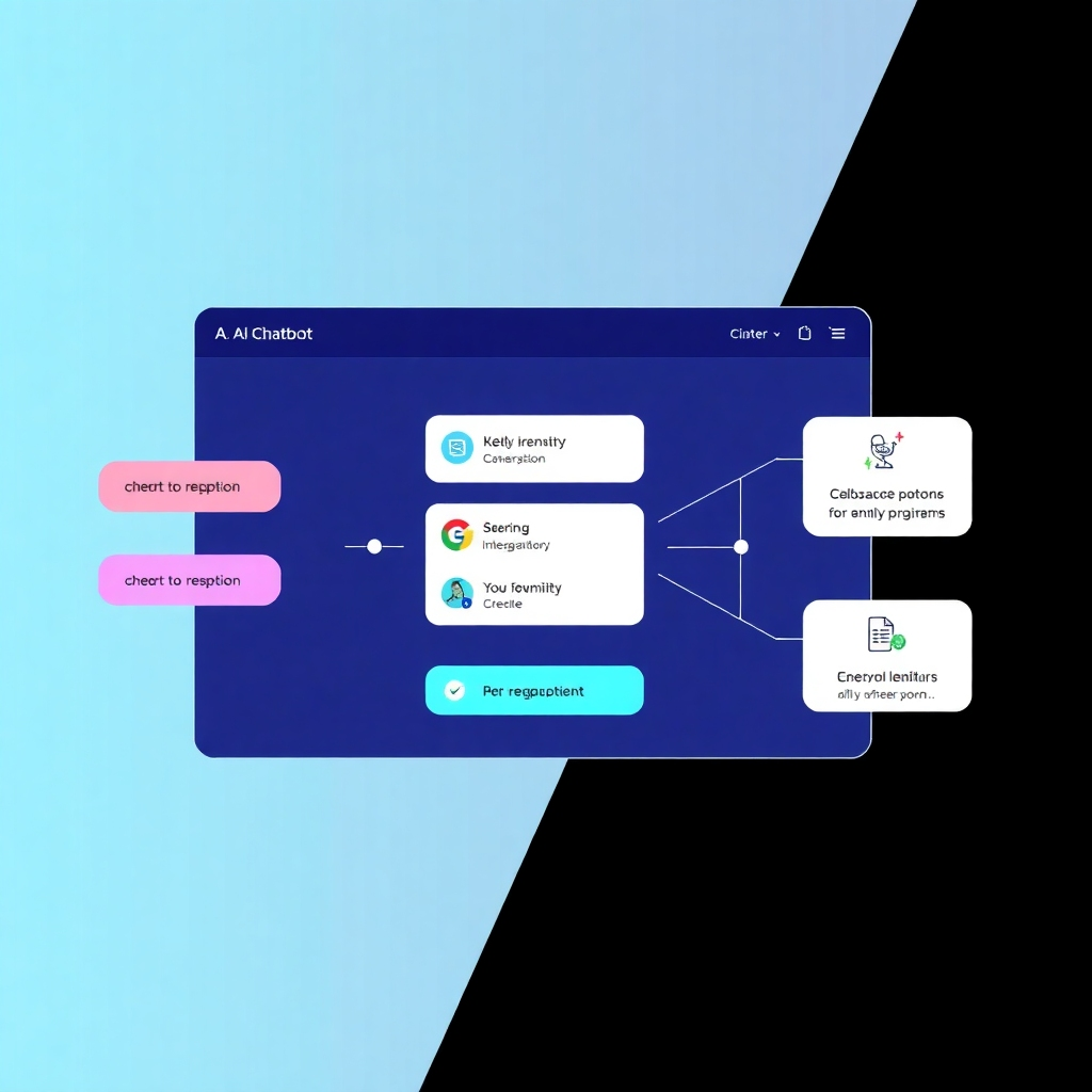 Illustrate an AI chatbot platform with a variety of customizable options and integrations. The image should highlight the platform’s flexibility and power, while maintaining a user-friendly interface.